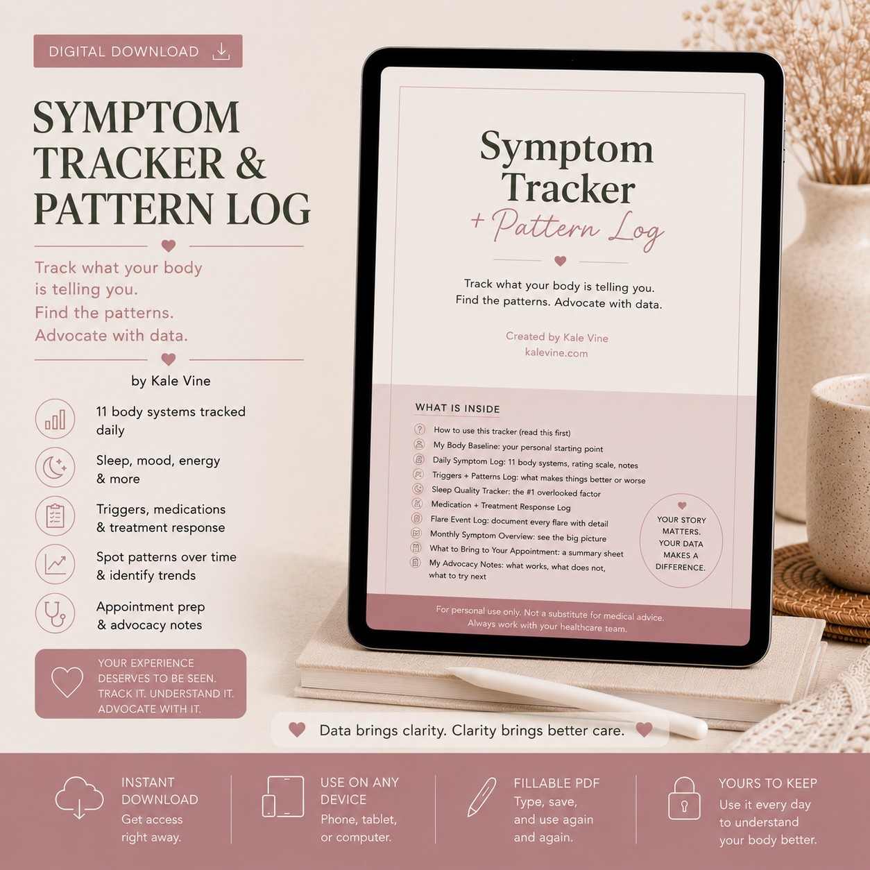 Symptom Tracker & Pattern Log digital planner cover